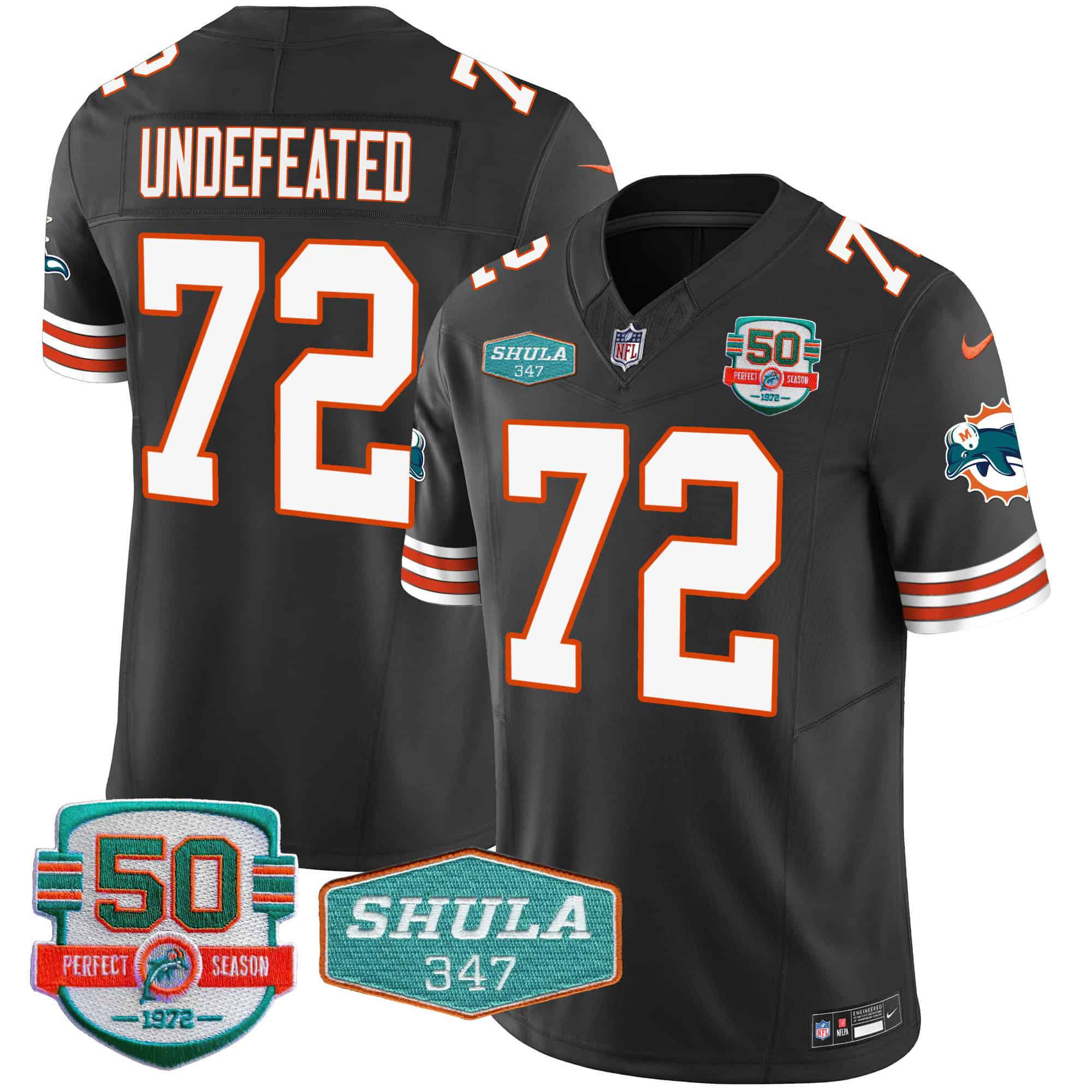 Men Miami Dolphins #72 Undefeated Black 2024 Nike Throwback Shula 347 Patch Vapor NFL Jersey style 1
